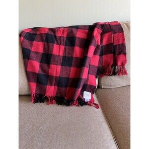 Nido Notte‎ Italia Red Plaid Soft Cozy Throw Blanket With Fringe Made In Italy